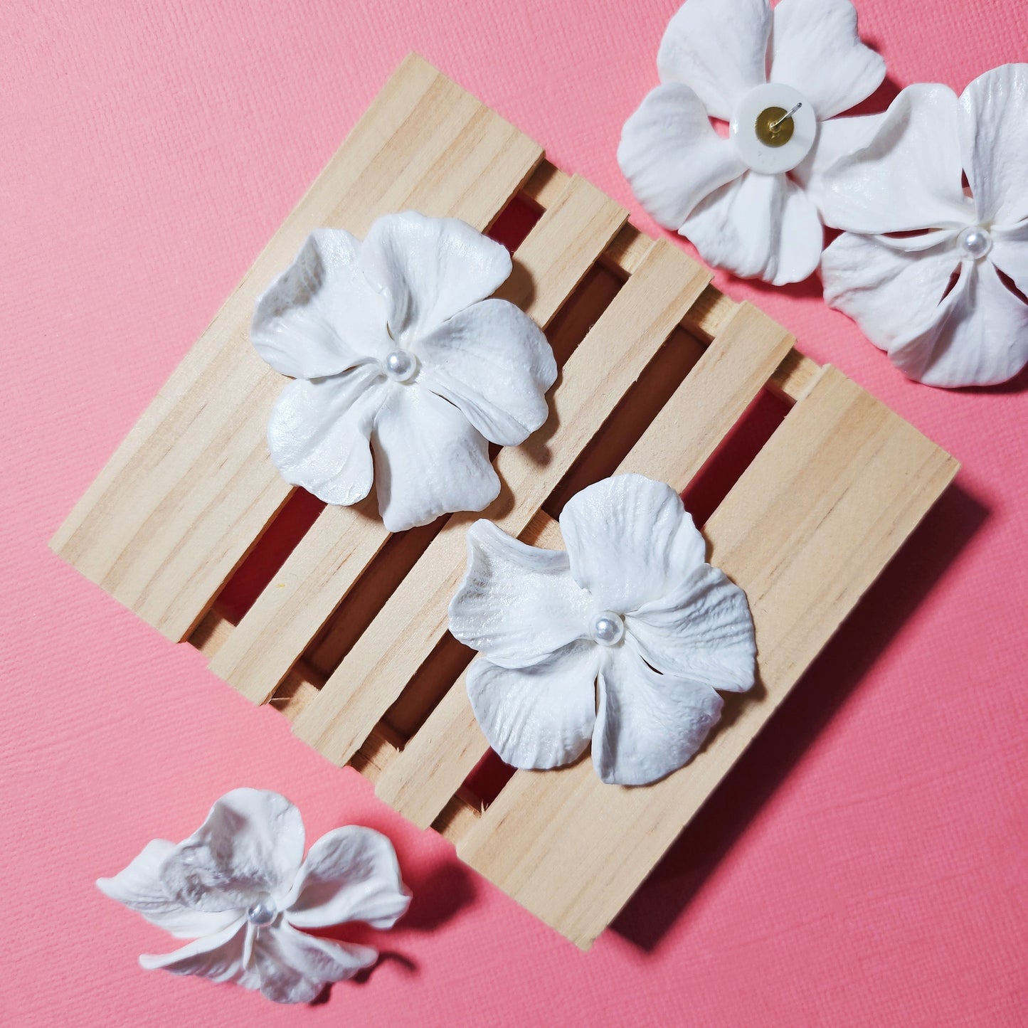 Pearl White Flower Studs