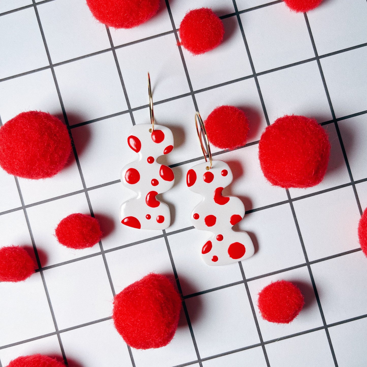 Red/White Dot Blob Hoops