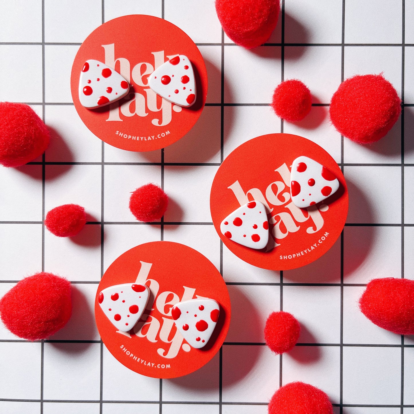 Red/White Dots Soft Triangle Studs