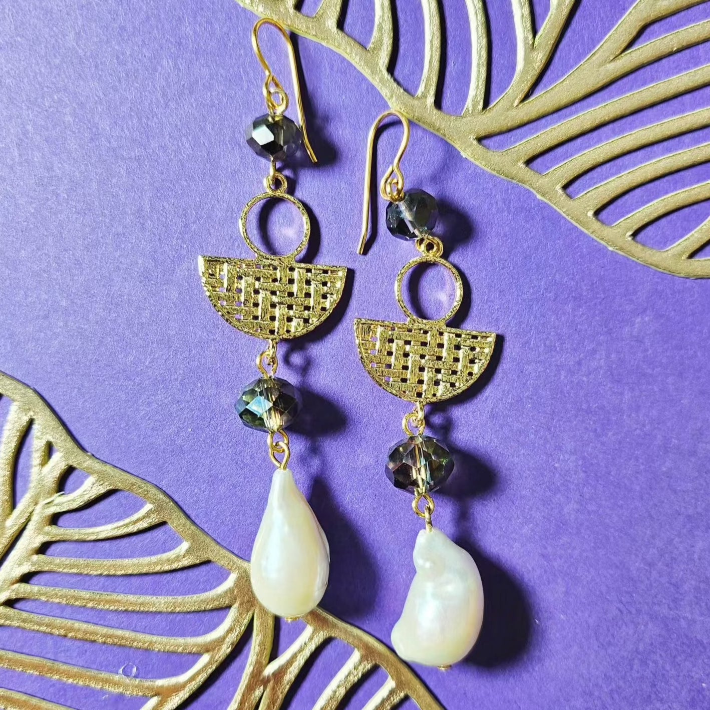 Gray Black Pearl Charm Earrings