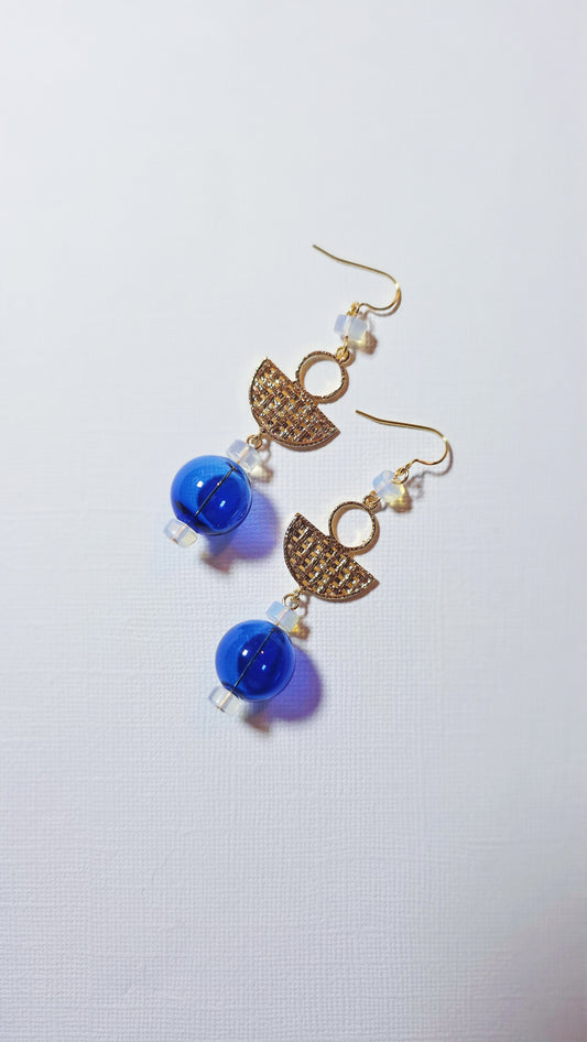 Blue Glass Sphere Dangle Earrings