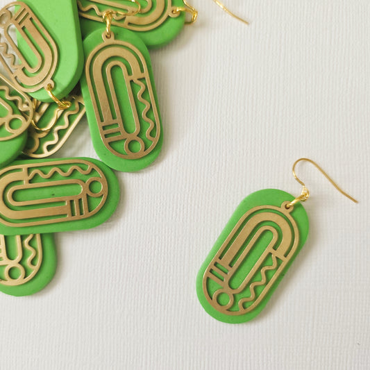 Green Ovals with Squiggle Brass Charm