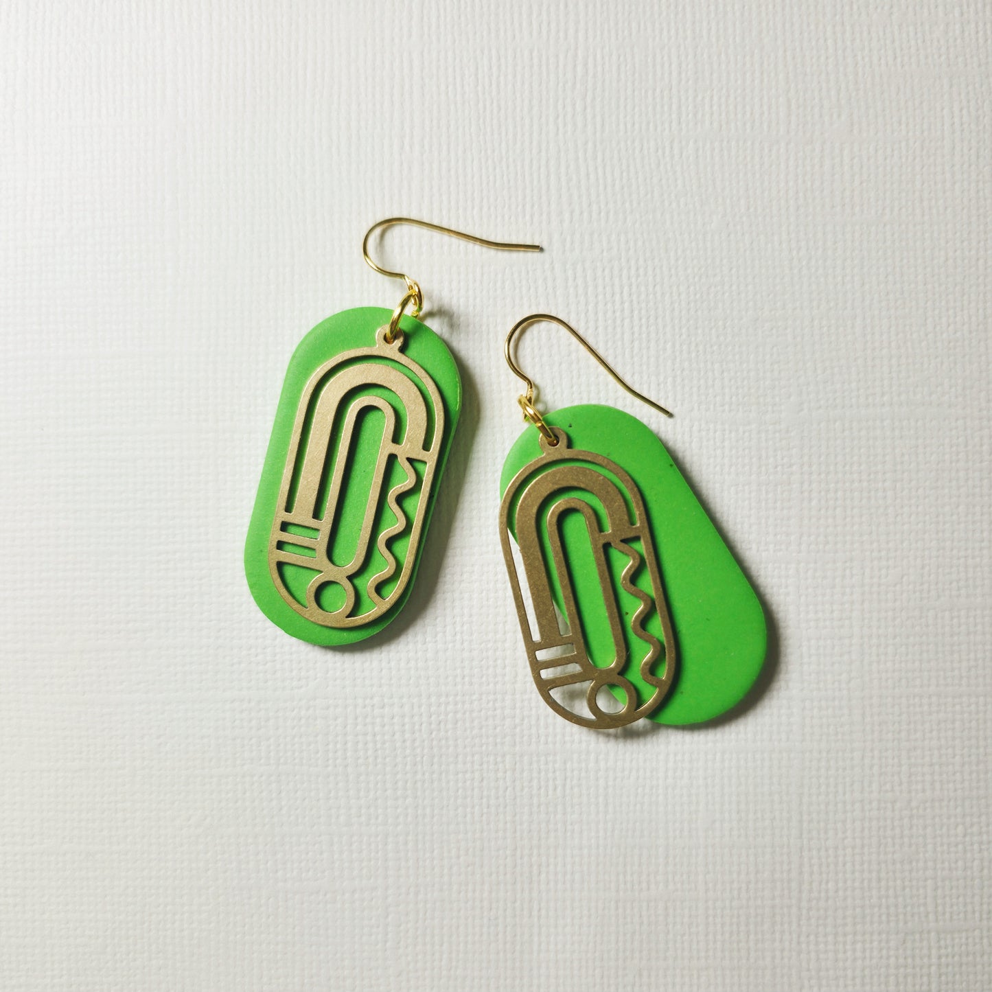 Green Ovals with Squiggle Brass Charm