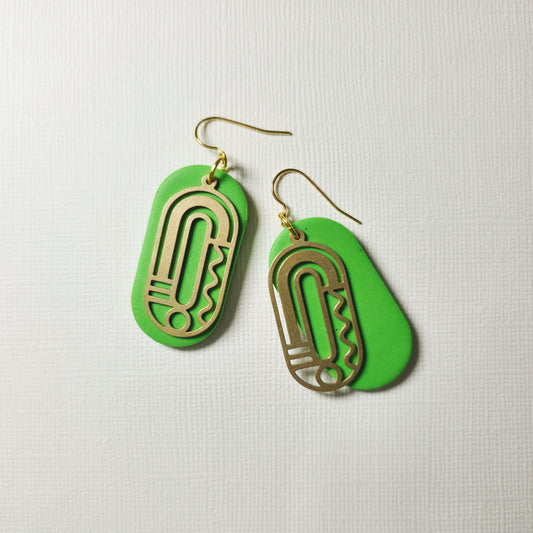 Green Ovals with Squiggle Brass Charm