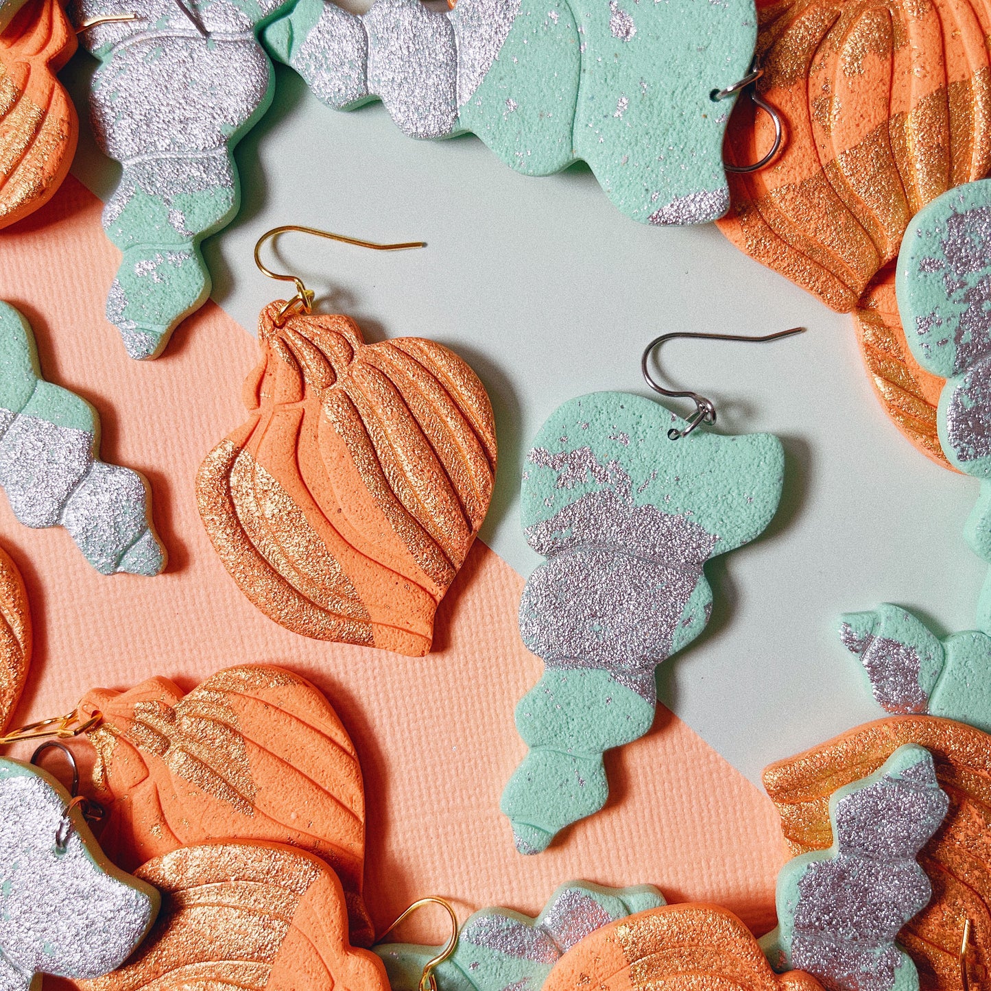 Coral & Gold Shell Earrings