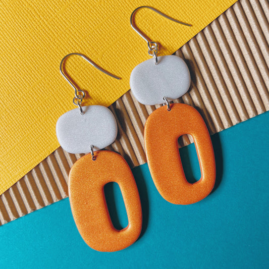 Retro Shapes in Orange and White Earrings