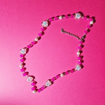 Fuchsia Hearts Necklace