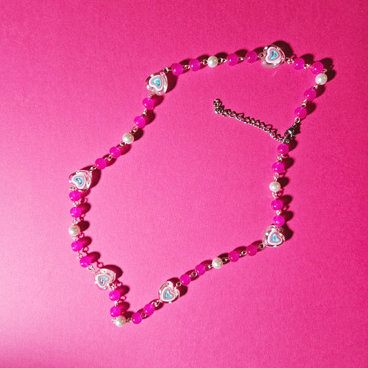 Fuchsia Hearts Necklace