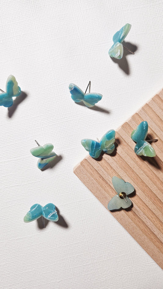 Faux Teal Stone Butterfly Studs