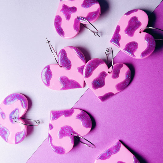 Purple/Pink Cow Print Hearts