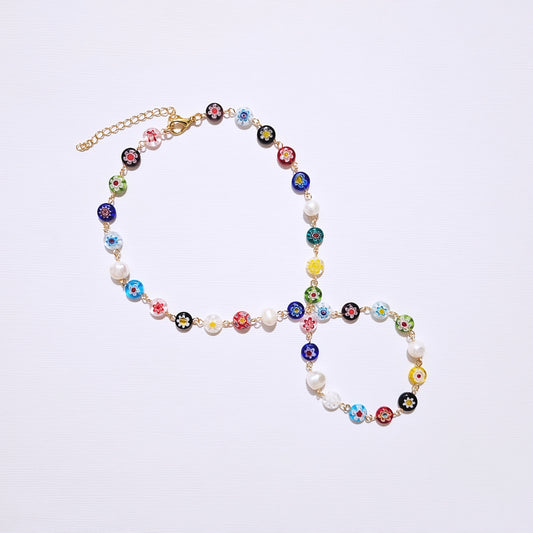 Millefiori and Pearls necklace