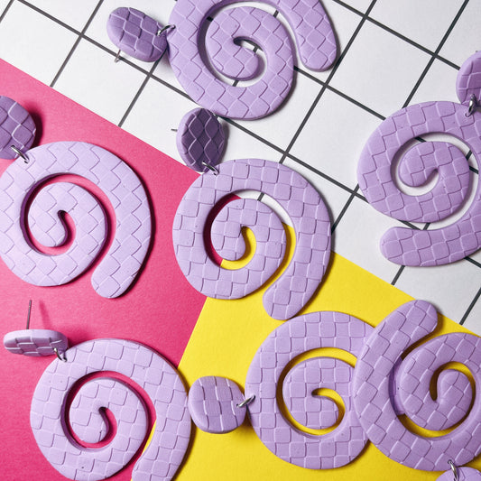Textured Checker Purple Squiggle Earrings