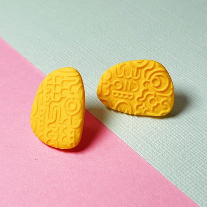 Yellow Bean Doodle Embossed Studs