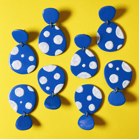 Blue/White Dot Egg-shaped Earrings